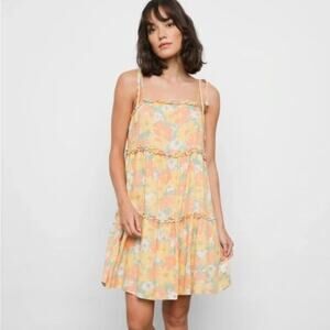 NWT Rails Caralyn Daisy Meadow Floral Yellow Tier Mini Dress Size Small